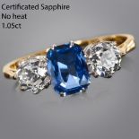 SAPPHIRE AND DIAMOND 3-STONE RING