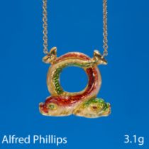 ALFRED PHILLIPS, ENAMEL AND PEARL DOLPHIN PENDANT NECKLACE