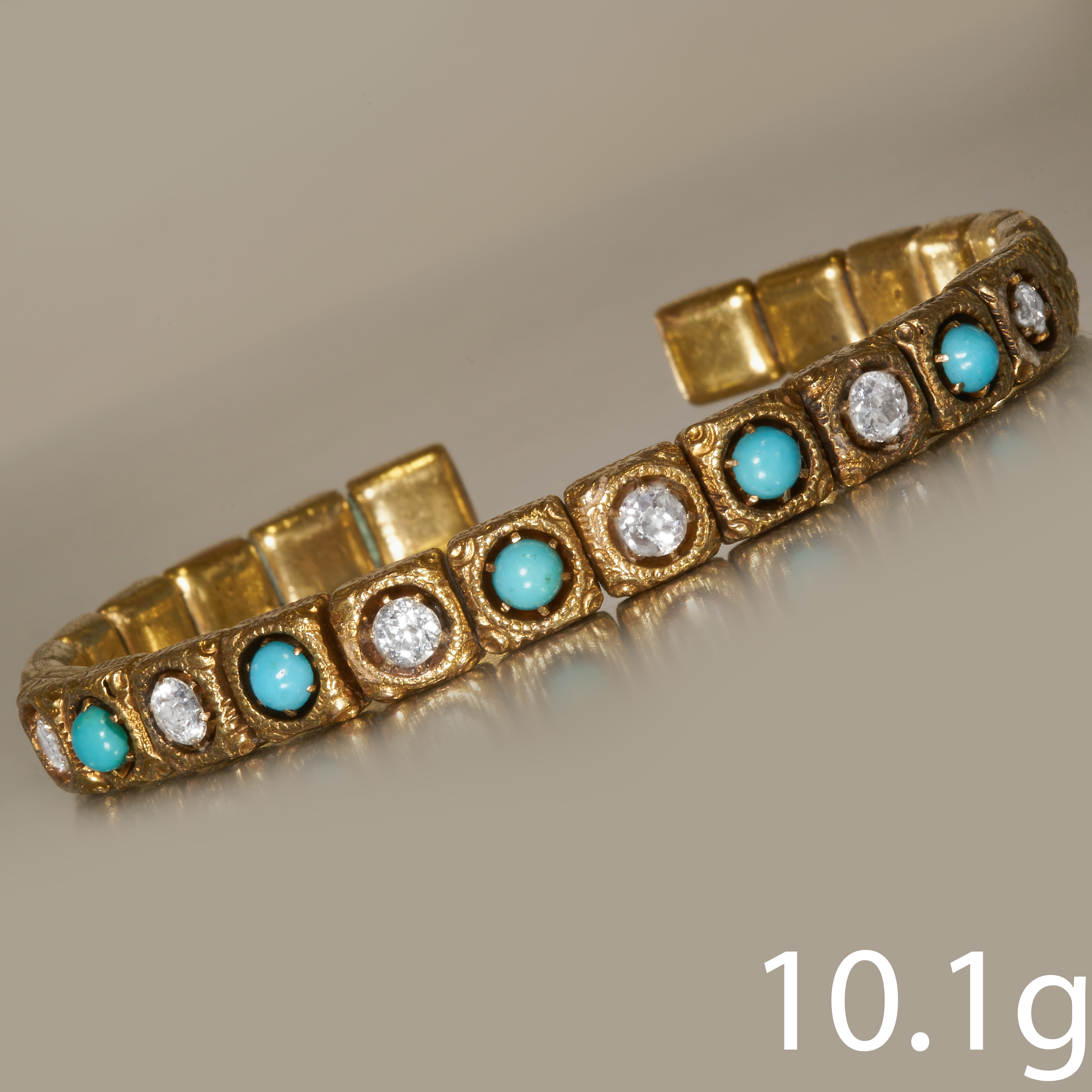VICTORIAN GOLD TURQUOISE AND DIAMOND BANGLE