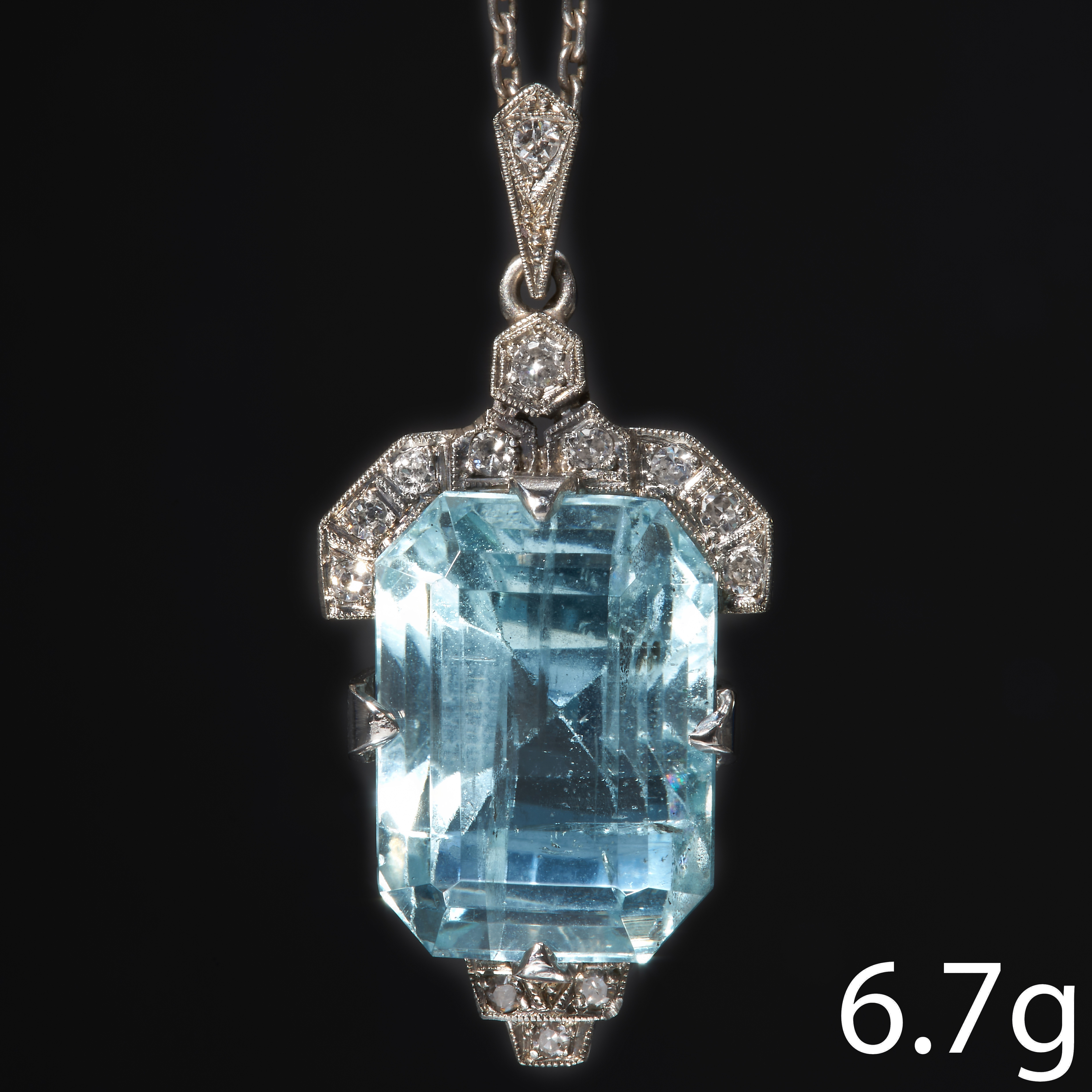 ART-DECO AQUAMARINE AND DIAMOND PENDANT