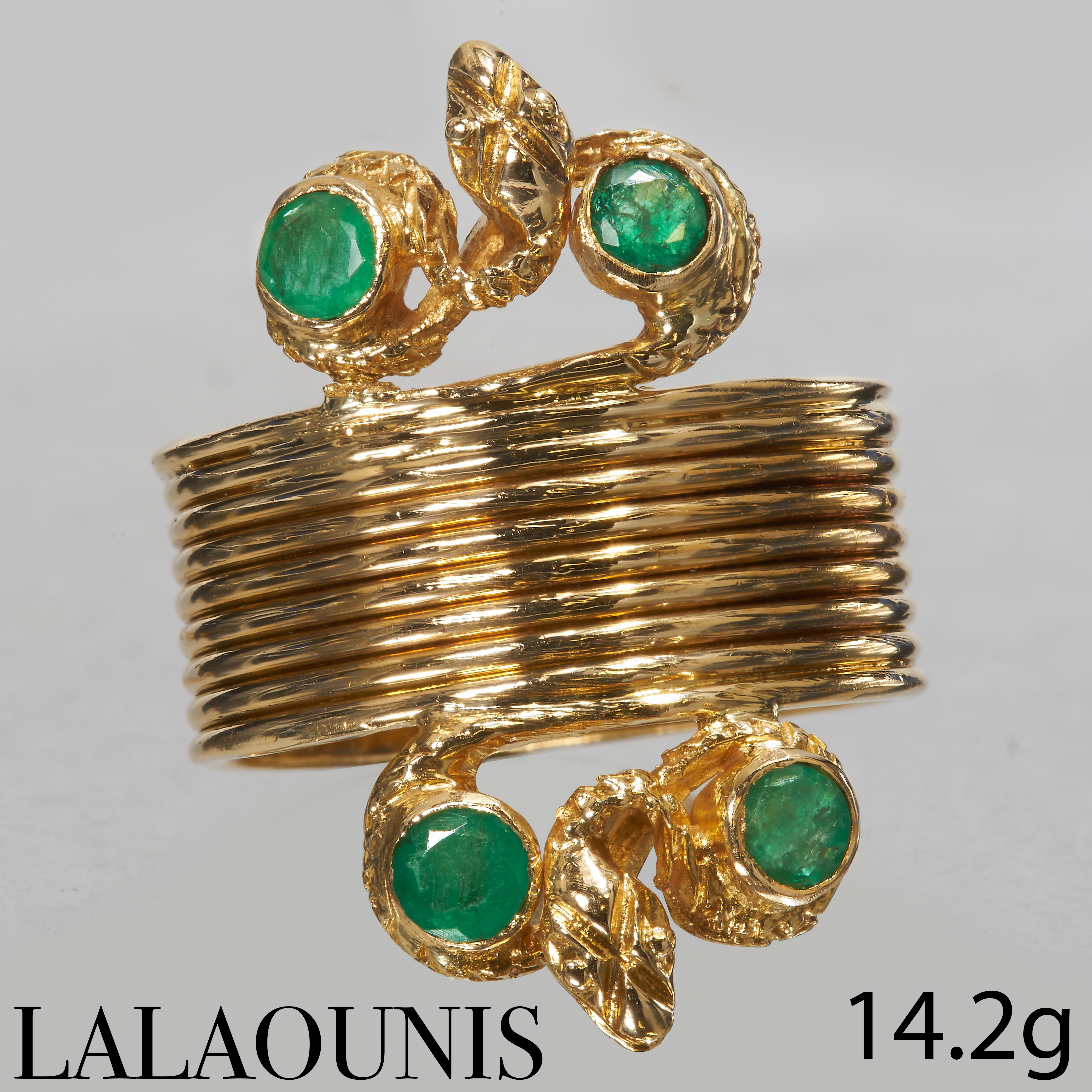 ILIAS LALAOUNIS, EMERALD DOUBLE SNAKE RING