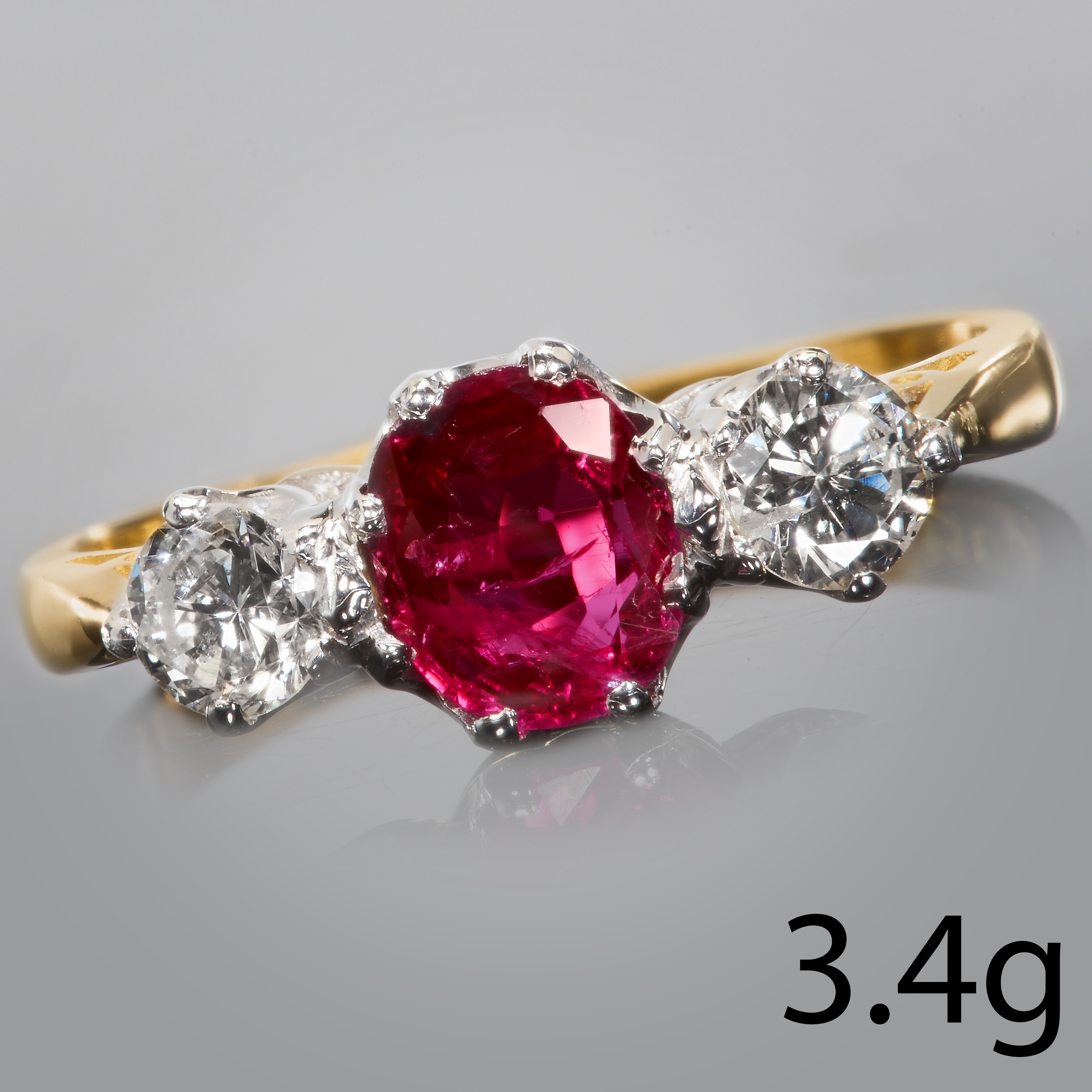 RUBY AND DIAMOND 3-STONE RING