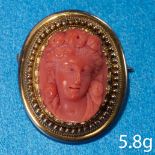 ANTIQUE CARVED CORAL CAMEO BROOCH
