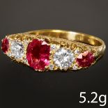 RUBY AND DIAMOND 5-STONE RING