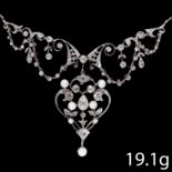 BEAUTIFUL AND ATTRACTIVE BELLE EPOQUE DIAMOND AND PEARL DROP NECKLACE
