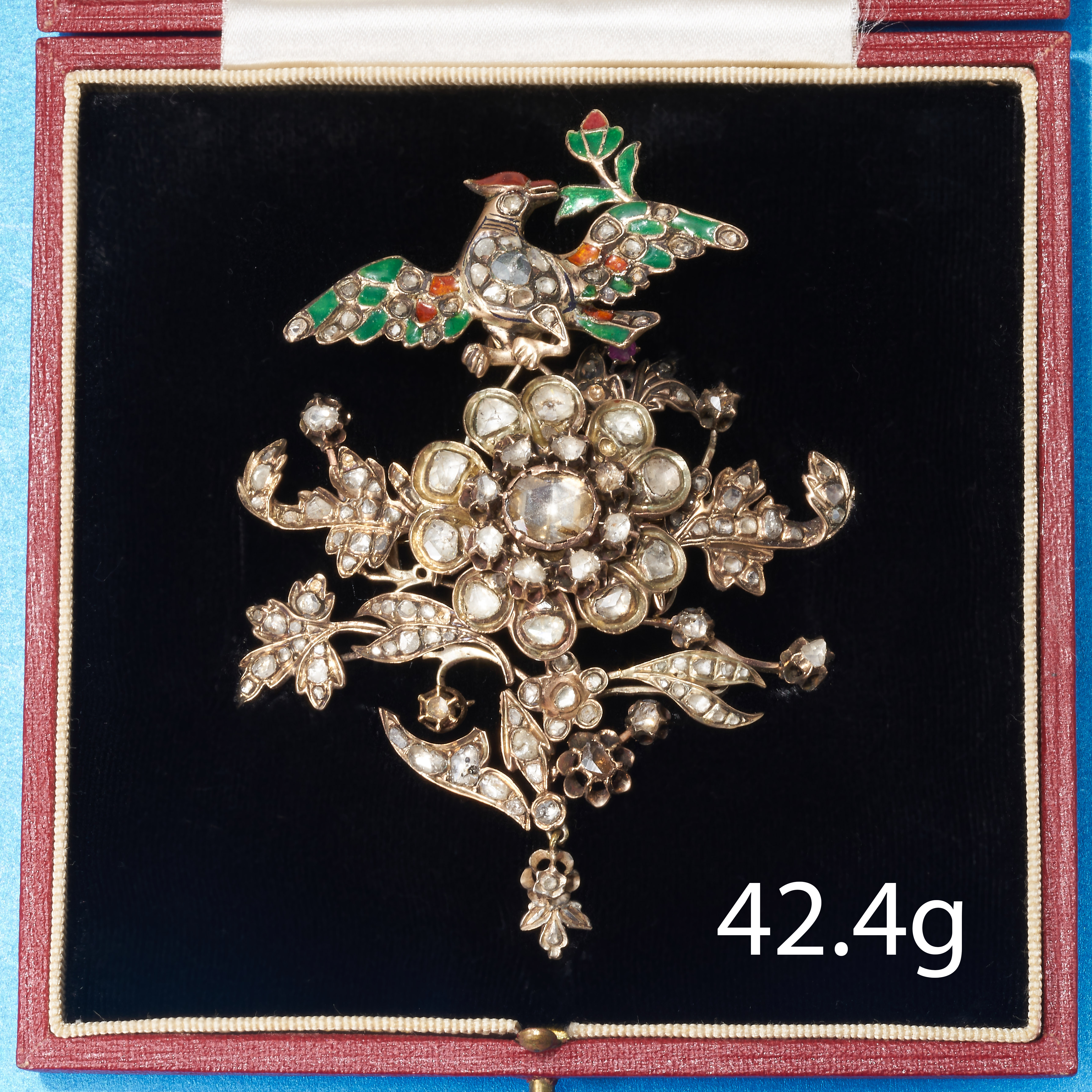 ANTIQUE DOUBLE 'EN TREMBLANT' DIAMOND AND ENAMEL