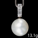 LARGE PEARL AND DIAMOND PENDANT WITH NECKLACE
