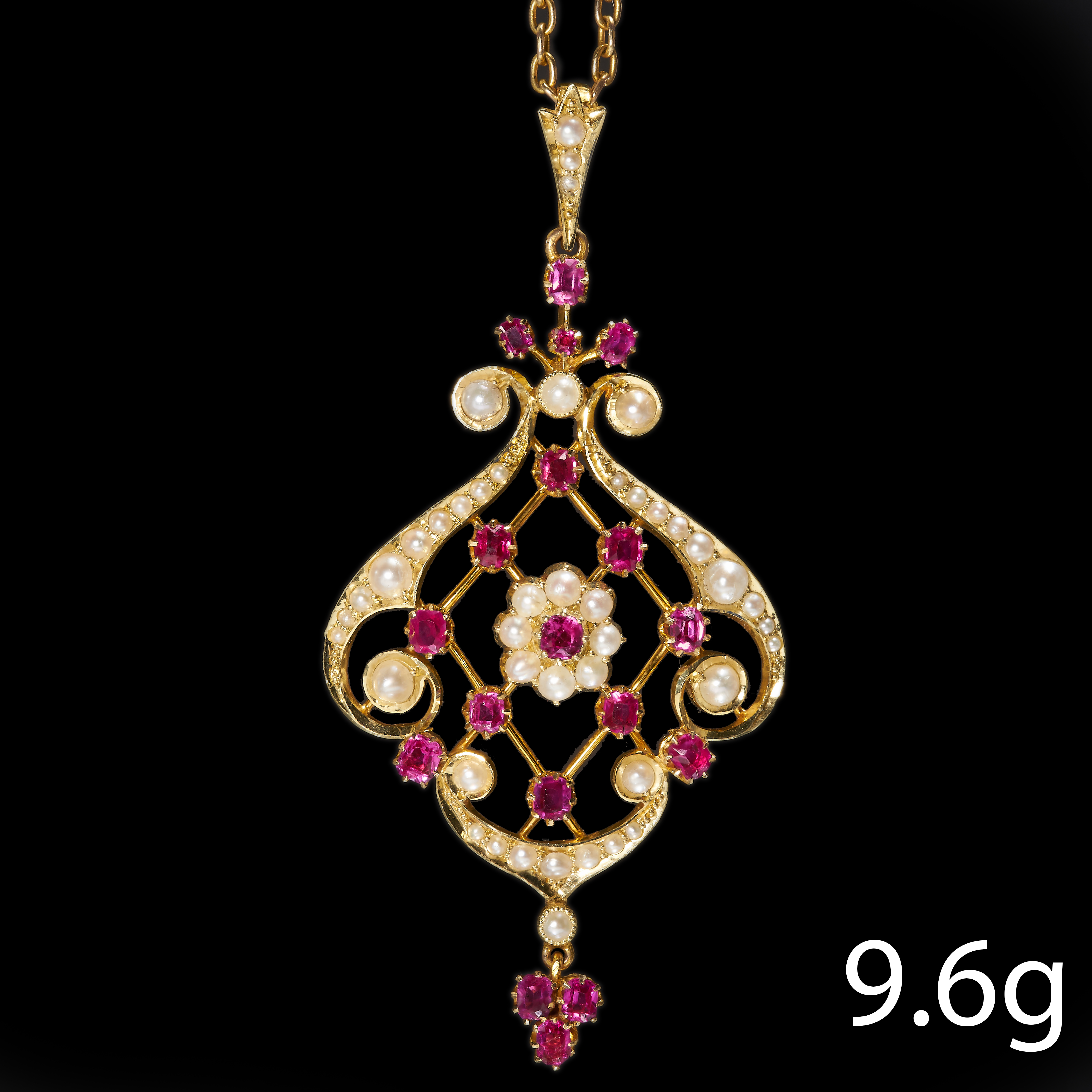 ART-NOUVEAU RUBY AND DIAMOND PENDANT WITH NECKLACE