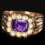 ANTIQUE GEORGIAN AMETHYST AND PEARL CLUSTER RING