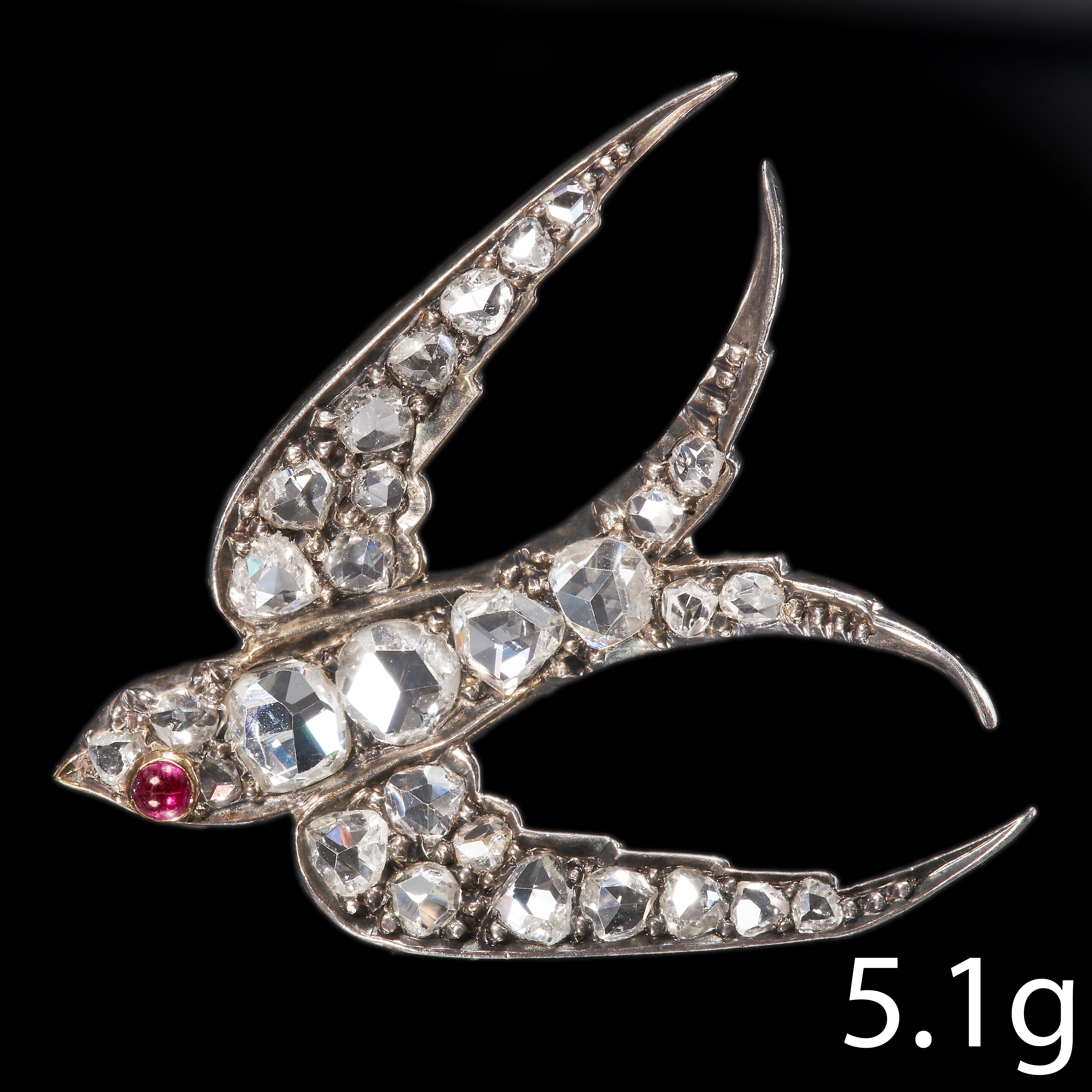 VICTORIAN DIAMOND AND RUBY SWALLOW BIRD BROOCH