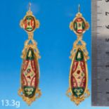 PAIR OF ANTIQUE ENAMEL DROP EARRINGS