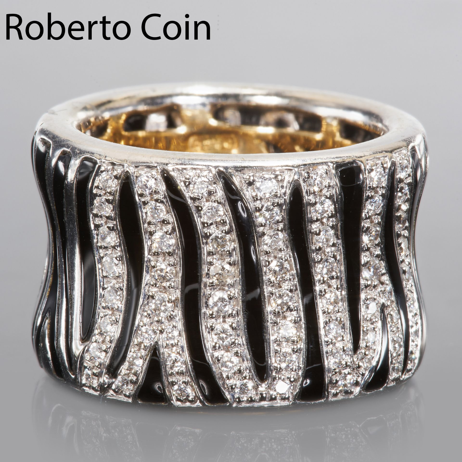 ROBERTO COIN, 'ZEBRA' ENAMEL AND DIAMOND RING