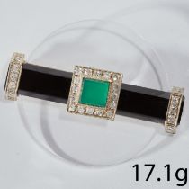 FINE ART DECO EMERALD, DIAMOND AND ONYX BROOCH