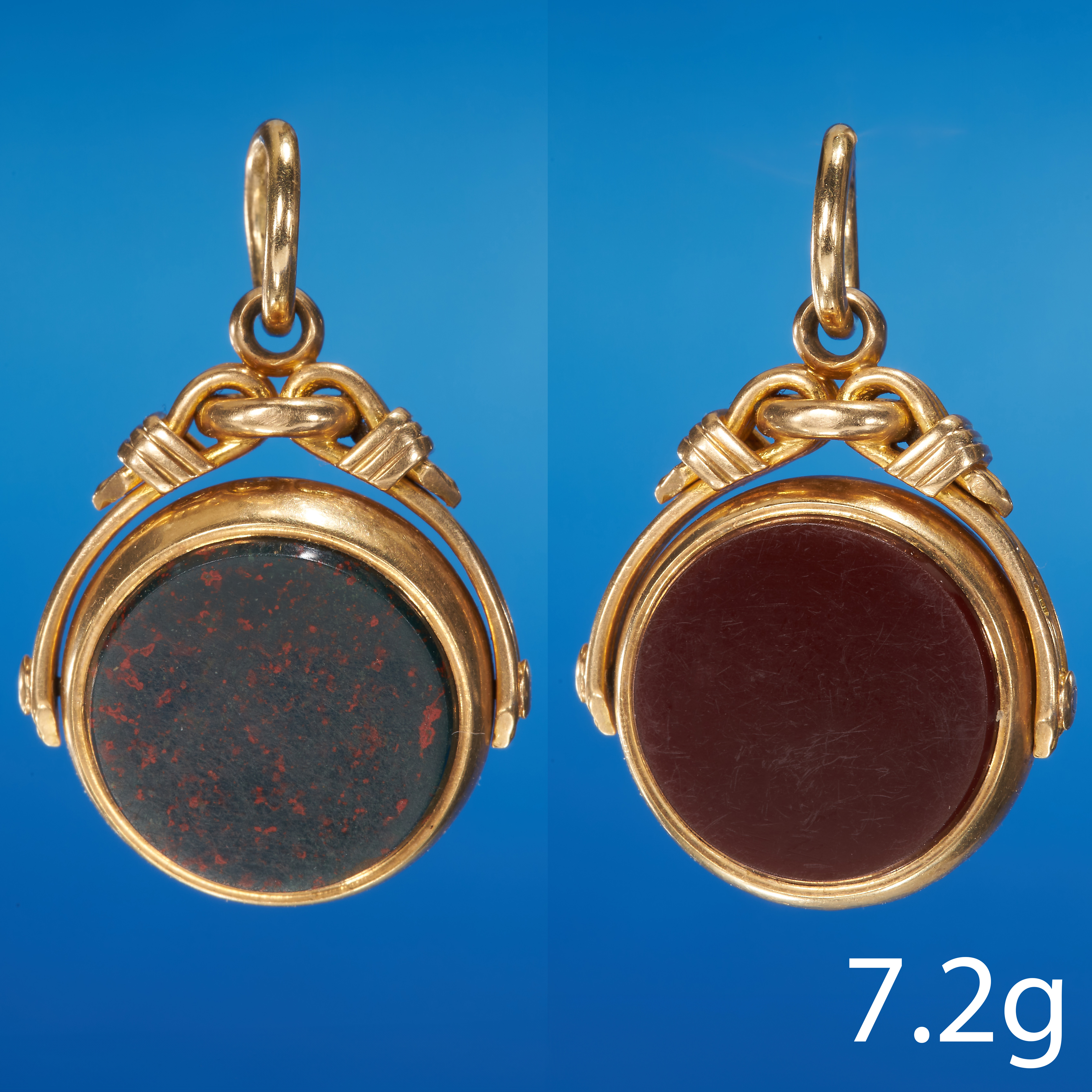 ANTIQUE BLOODSTONE AND CARNELIAN SWIVEL PENDANT