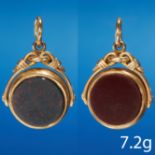 ANTIQUE BLOODSTONE AND CARNELIAN SWIVEL PENDANT