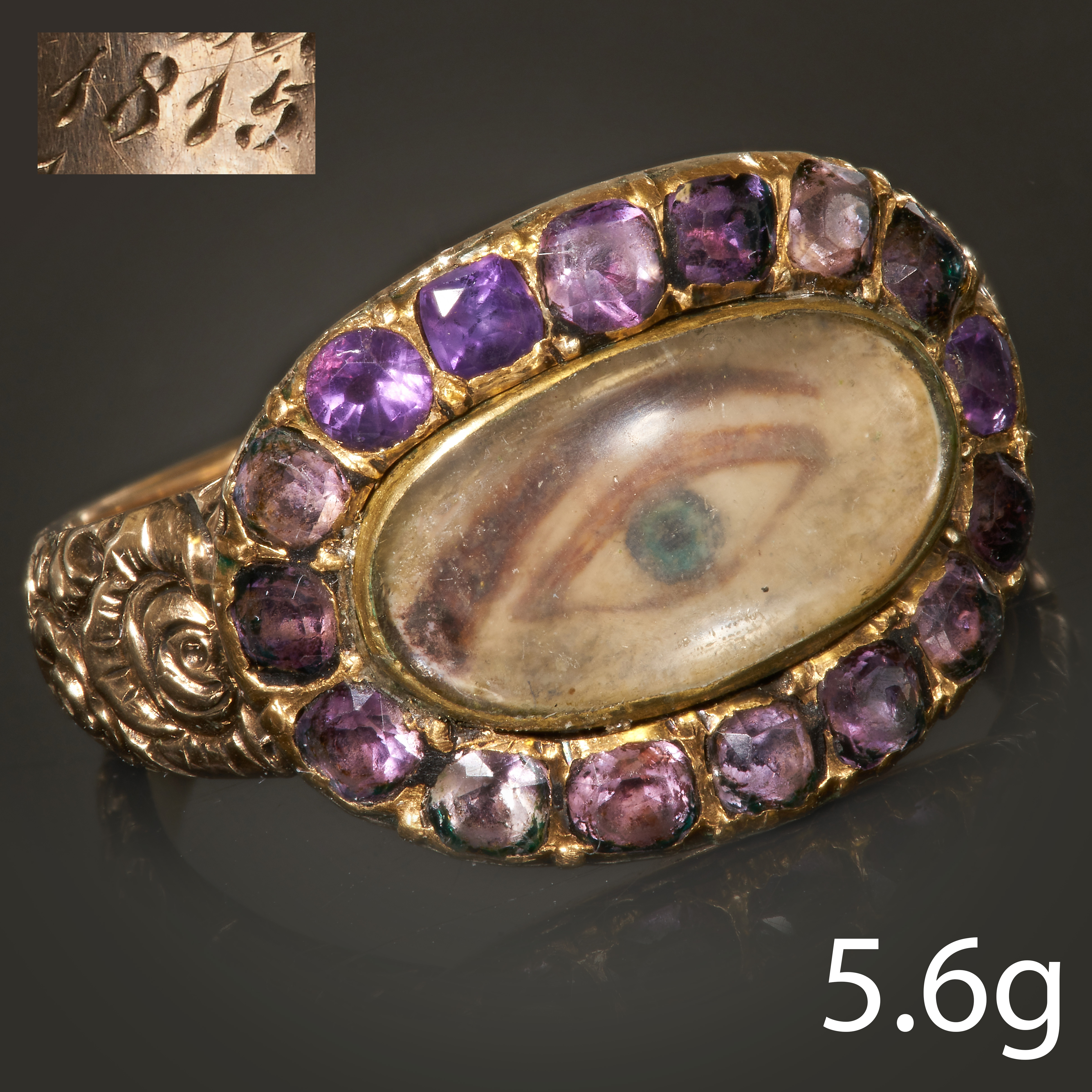 UNUSUAL GEORGIAN AMETHYST LOVER EYE MINIATURE RING