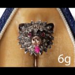 ANTIQUE DIAMOND AND ENAMEL DOG STICK PIN