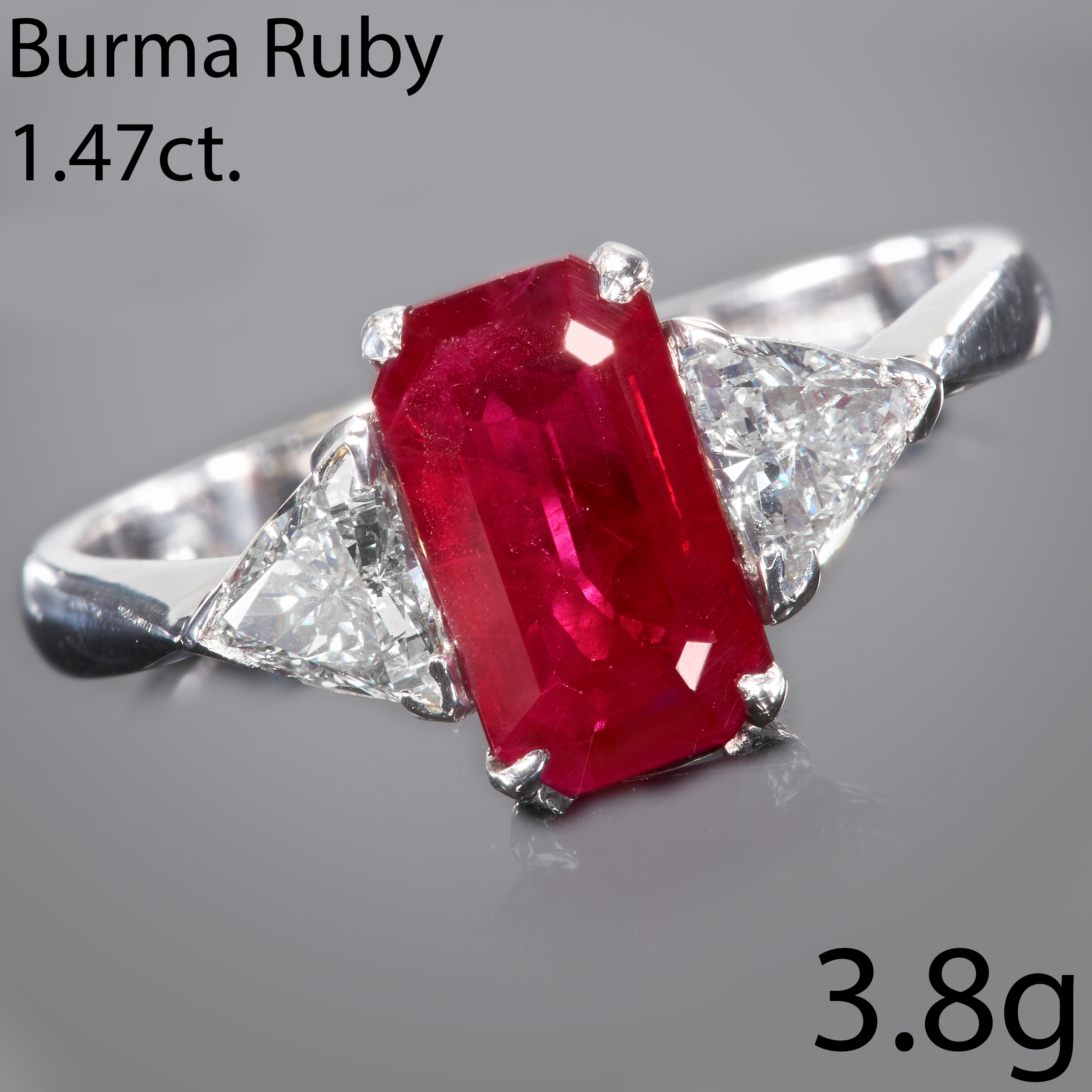 BURMA RUBY AND DIAMOND 3-STONE RING