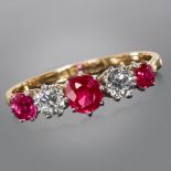 EDWARDIAN RUBY AND DIAMOND 5-STONE RING