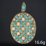 VICTORIAN TURQUOISE PEARL AND DIAMOND LOCKET PENDANT