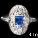 ART DECO SAPPHIRE AND DIAMOND CLUSTER RING