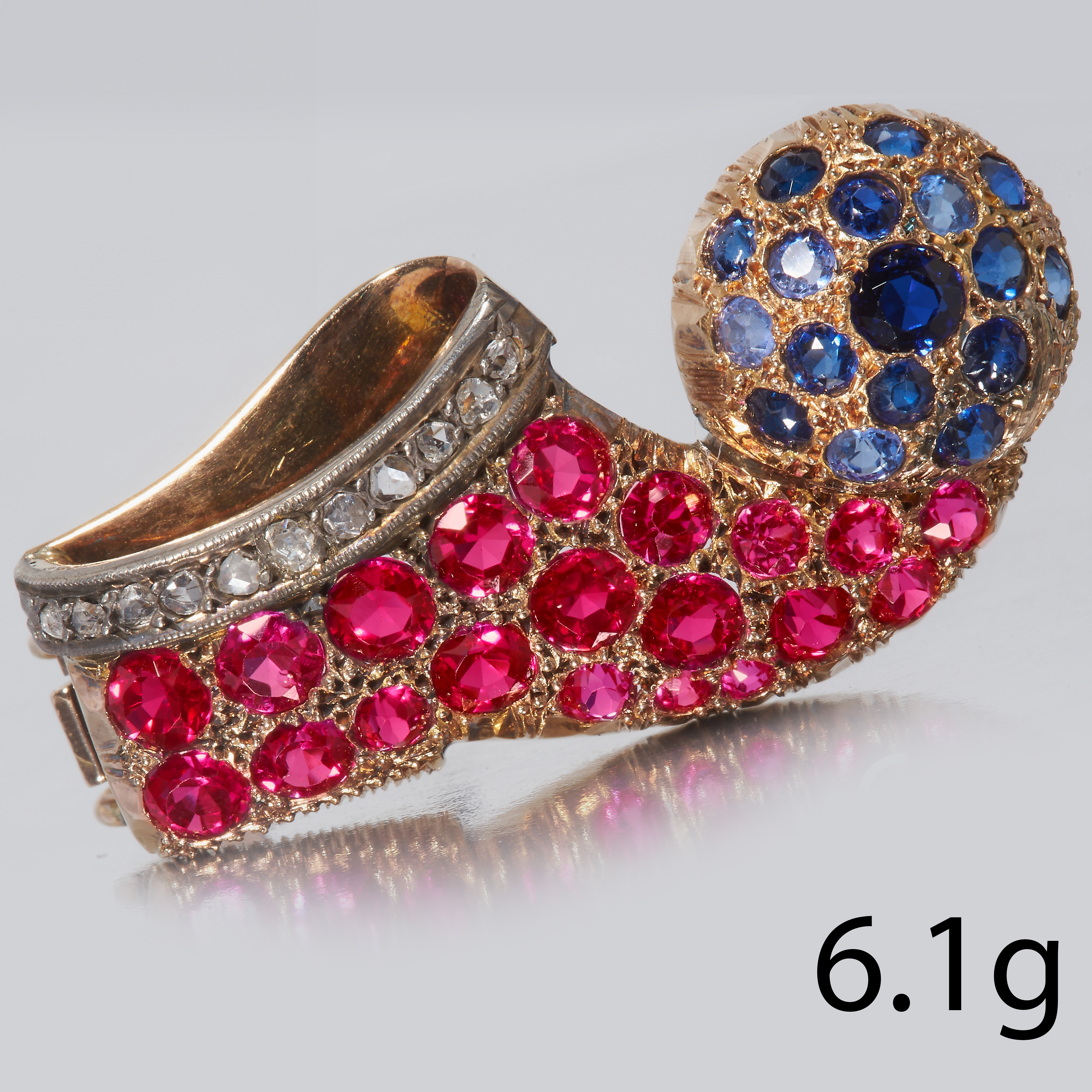 PAUL FLATO (attrib. to.) FINE RUBY, SAPPHIRE AND DIAMOND SHOE BROOCH