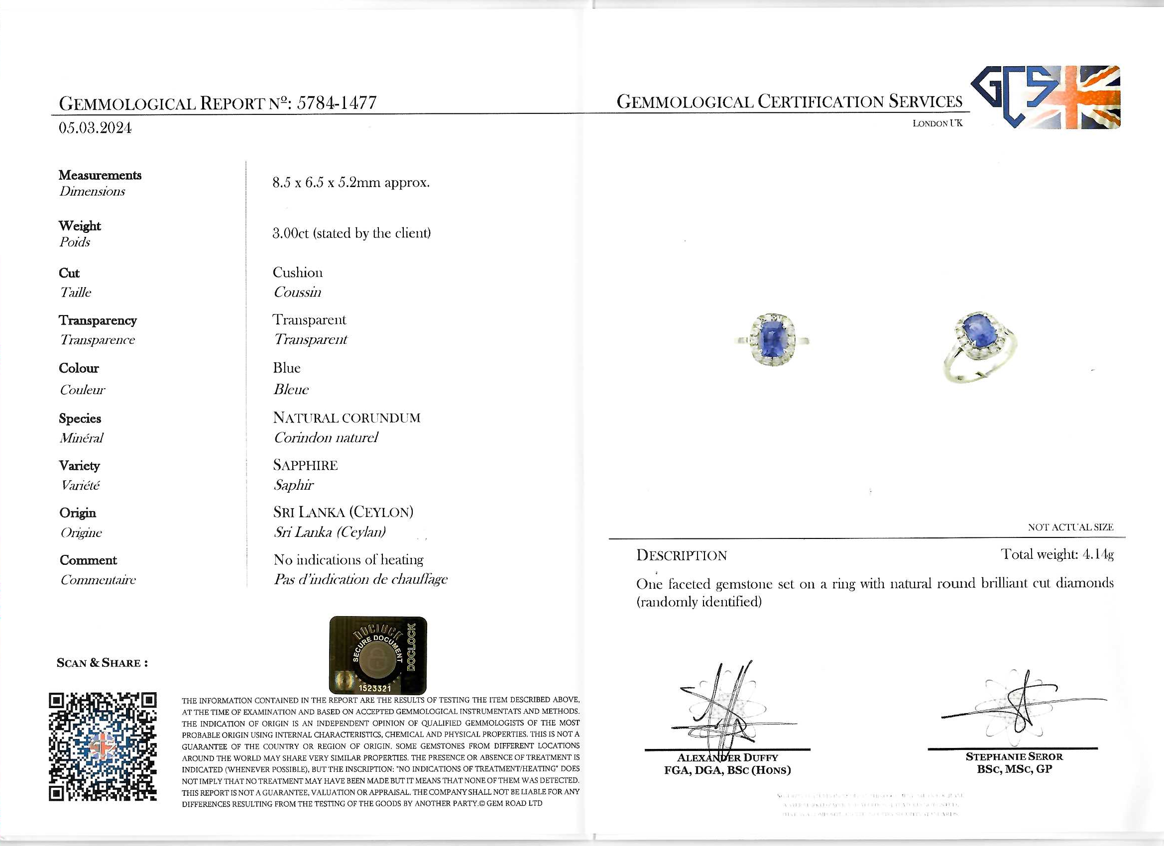 CERTIFICATED CEYLON SAPPHIRE AND DIAMOND CLUSTER RING - Image 2 of 2