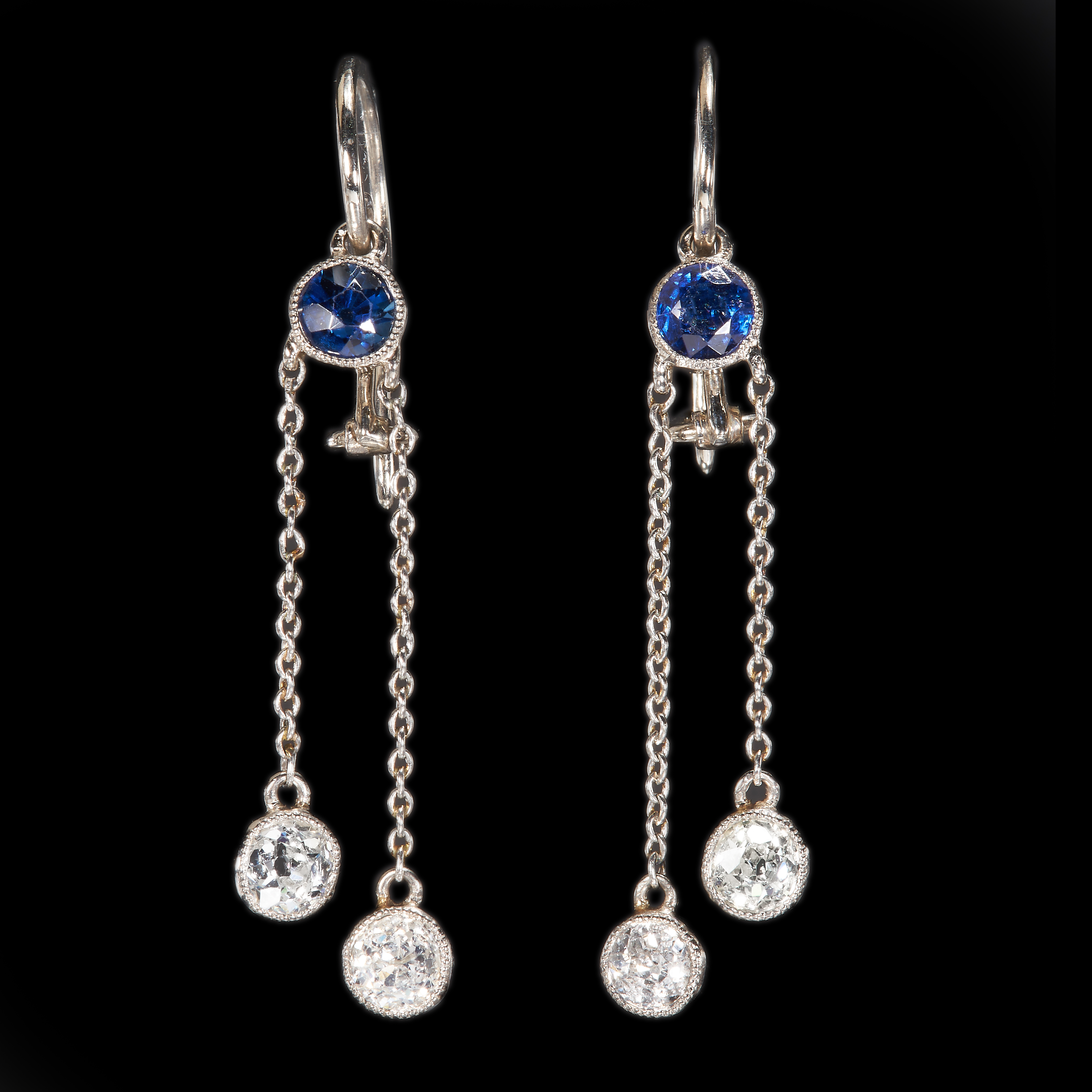 PAIR OF SAPPHIRE AND DIAMOND EARRINGS