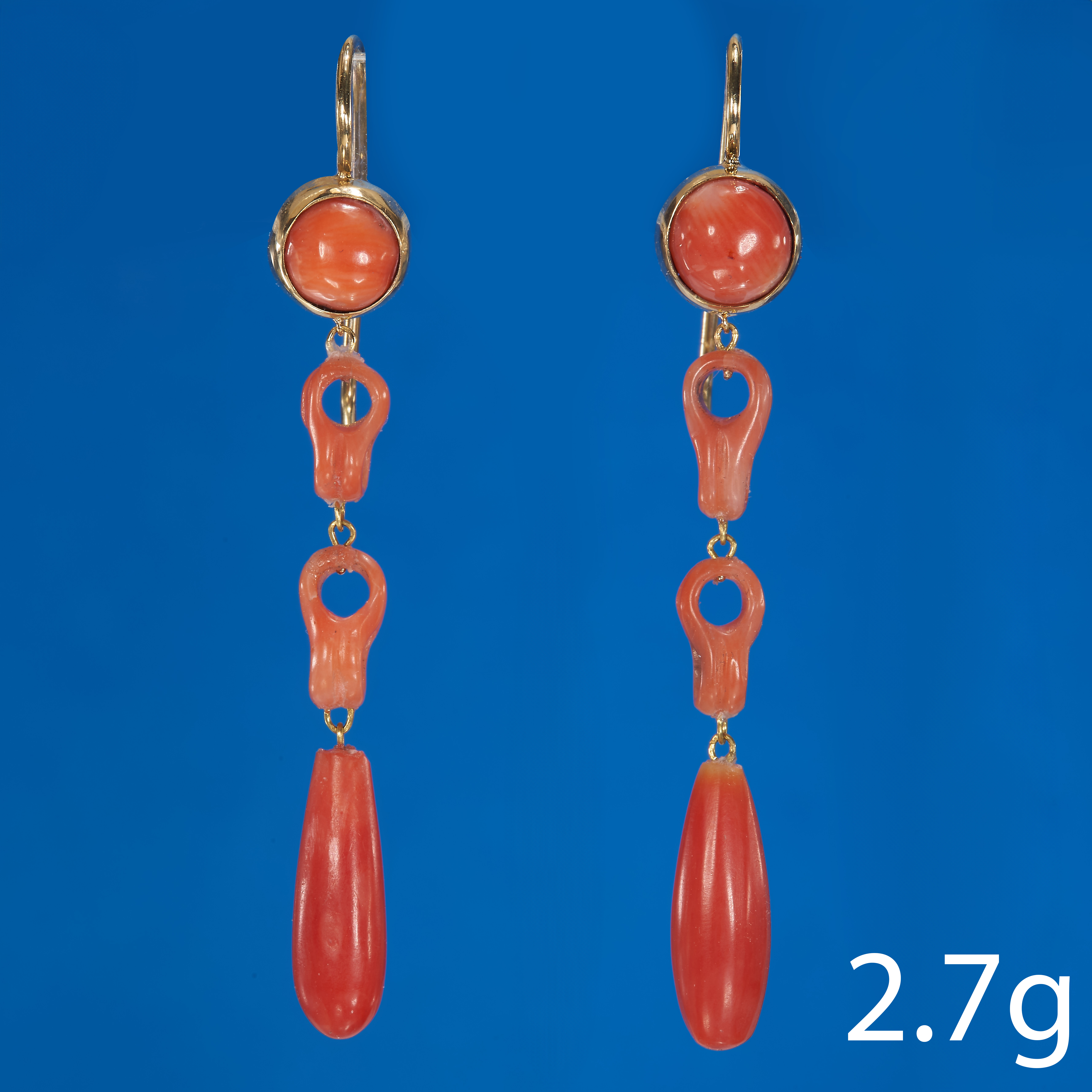 PAIR OF ANTIQUE CORAL DROP EARRINGS