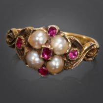 VICTORIAN RUBY AND PEARL RING,