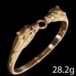 YELLOW GOLD DOUBLE PANTHER HEAD BANGLE.