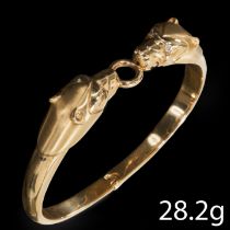 YELLOW GOLD DOUBLE PANTHER HEAD BANGLE.