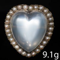 VICTORIAN MOONSTONE AND PEARL HEART BROOCH