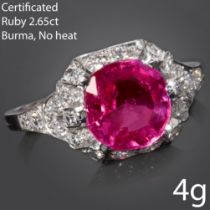 CERTIFICATED 2.65 CT. BURMA 'MOGOK' NO HEAT AND DIAMOND RING