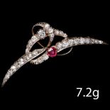 ANTIQUE RUBY AND DIAMOND CRESCENT BROOCH