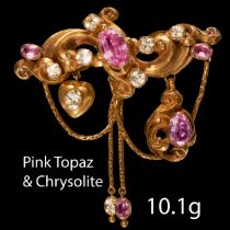 VICTORIAN PINK TOPAZ AND CHRYSOLITE BROOCH.