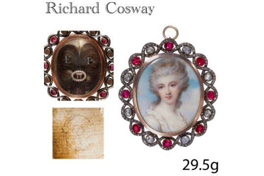 RICHARD COSWAY (1742-1821). MAGNIFICENT AND AMAZING RUBY AND DIAMOND FRAMED PORTRAIT MINIATURE. - Image 2 of 2