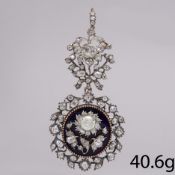 IMPRESSIVE DIAMOND AND ENAMEL LARGE DROP PENDANT/BROOCH,