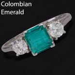 COLOMBIAN EMERALD AND DIAMOND 3-STONE RING