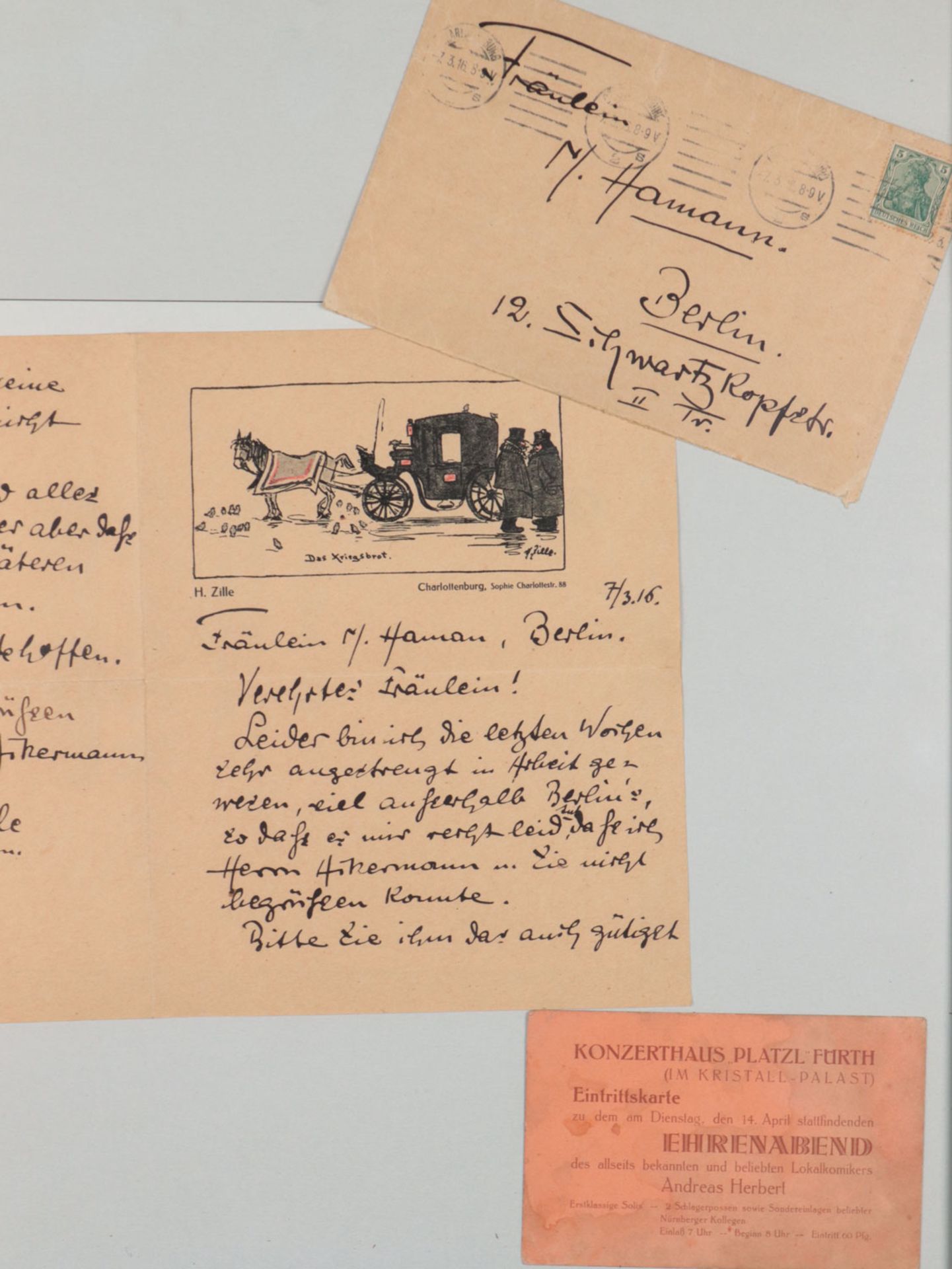 Heinrich Zille - Briefe mit Zeichnung  - Bild 2 aus 5