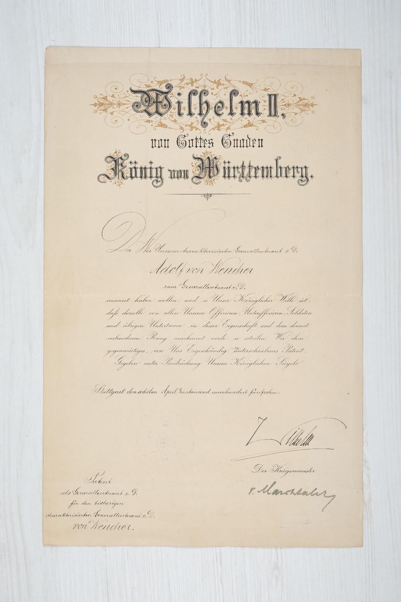 Württemberg : Auszeichnungs- und Dokumentennachlass des Generalleutnants z.D. Konrad Adolf v. We... - Bild 17 aus 24