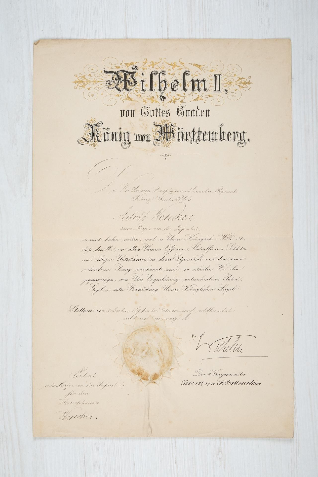 Württemberg : Auszeichnungs- und Dokumentennachlass des Generalleutnants z.D. Konrad Adolf v. We... - Bild 20 aus 24