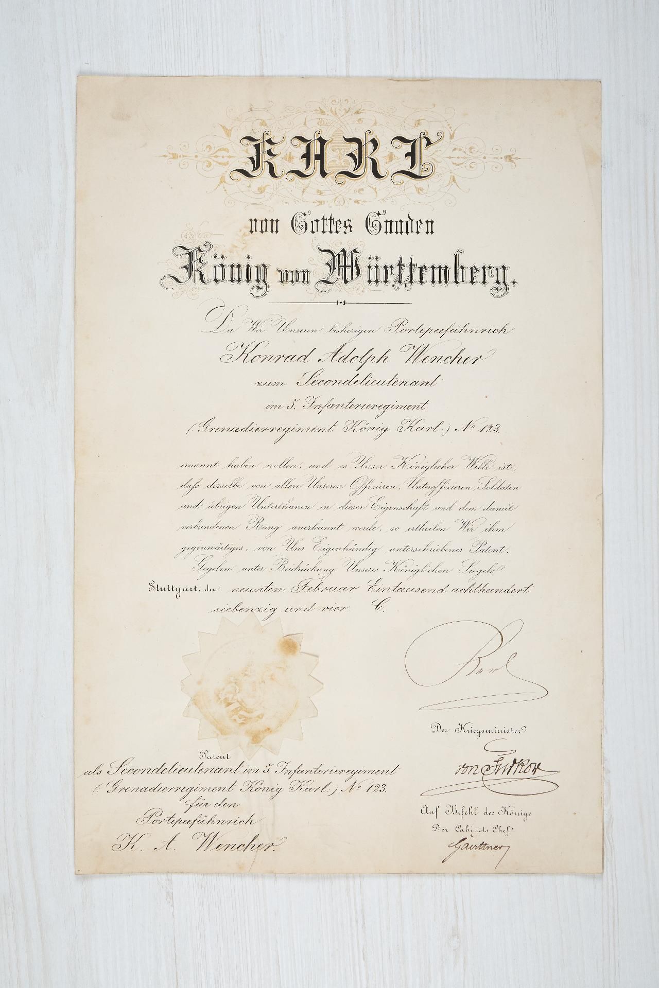 Württemberg : Auszeichnungs- und Dokumentennachlass des Generalleutnants z.D. Konrad Adolf v. We... - Bild 19 aus 24