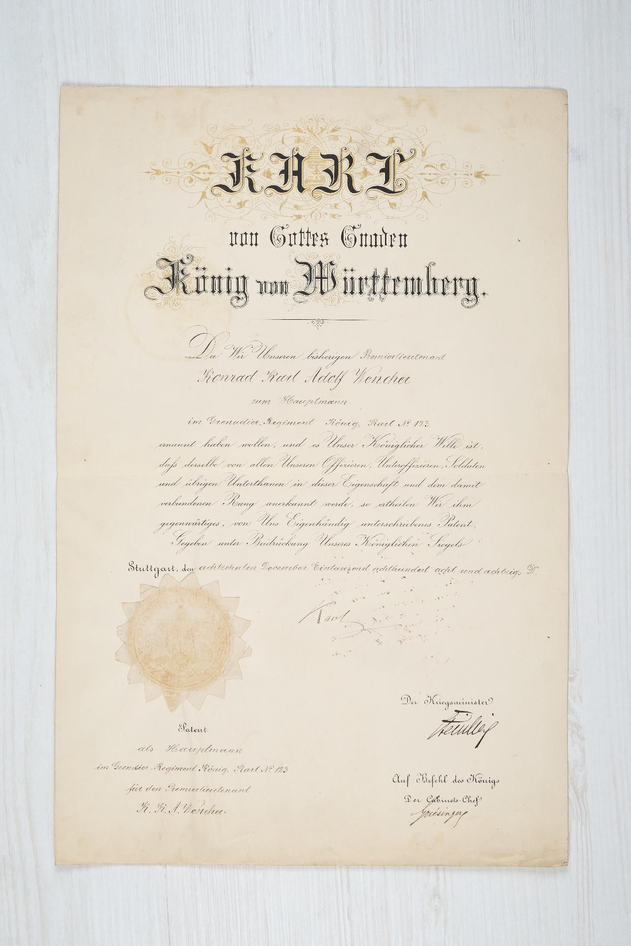 Württemberg : Auszeichnungs- und Dokumentennachlass des Generalleutnants z.D. Konrad Adolf v. We... - Bild 21 aus 24
