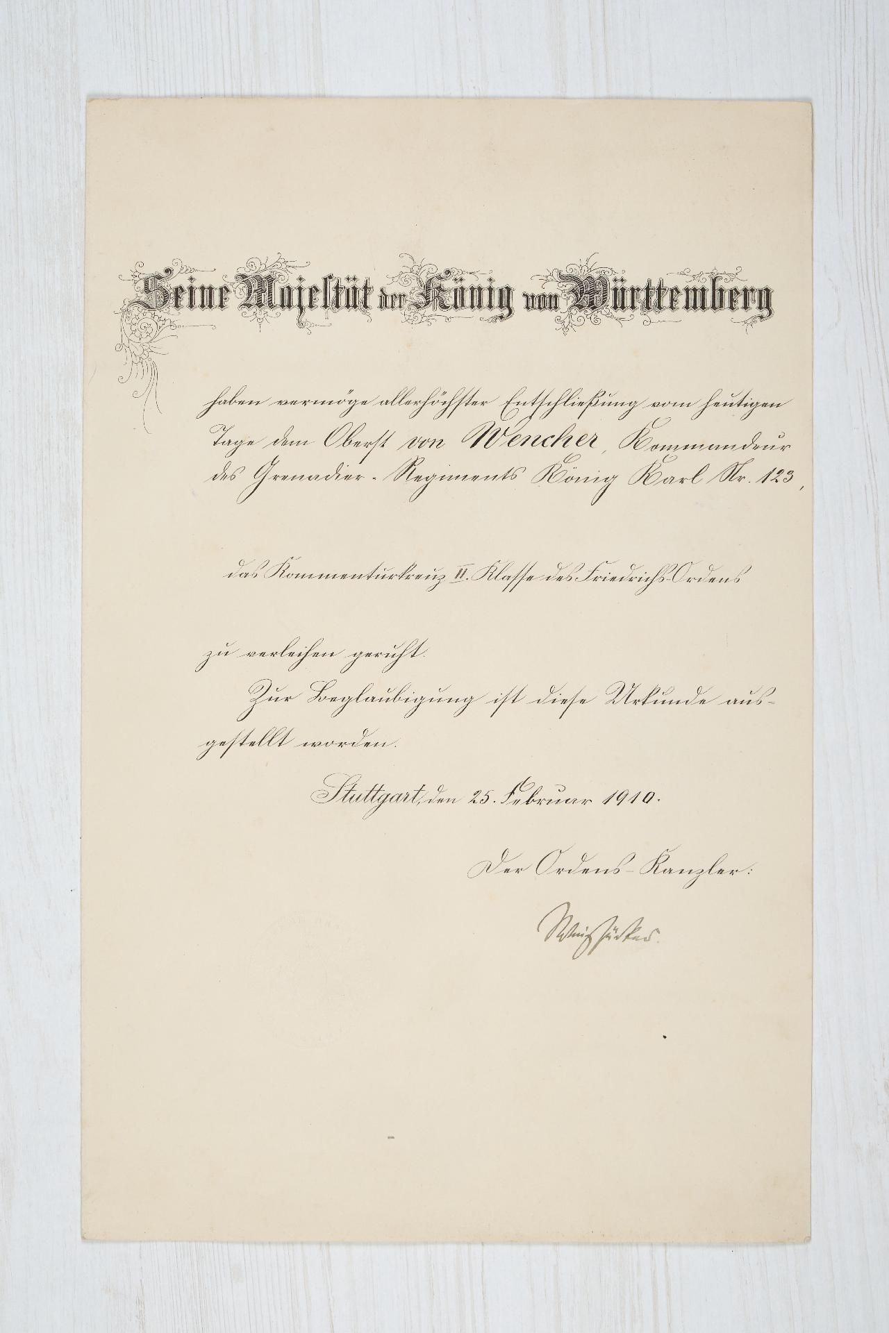 Württemberg : Auszeichnungs- und Dokumentennachlass des Generalleutnants z.D. Konrad Adolf v. We... - Bild 9 aus 24