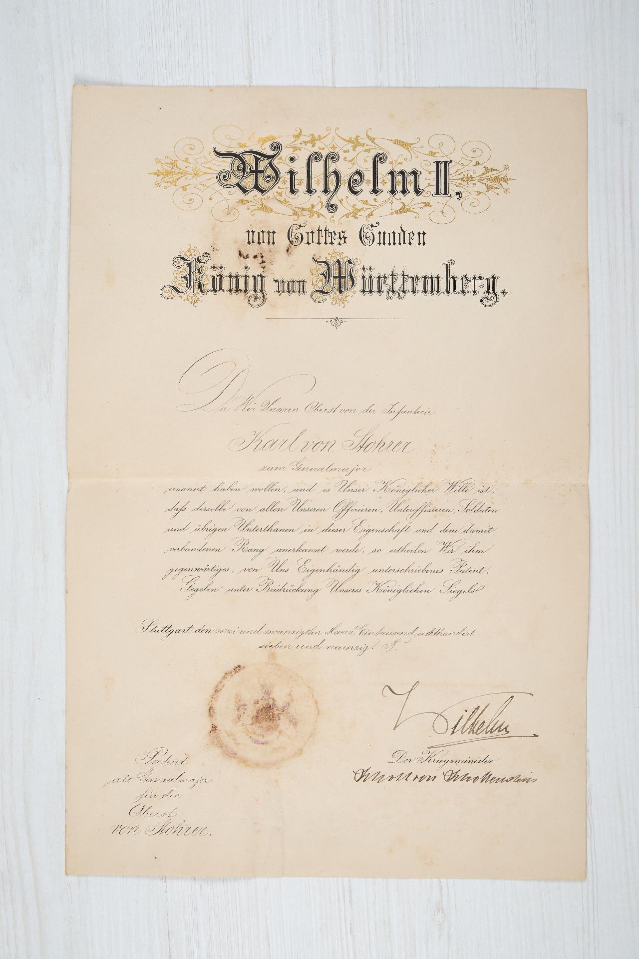 Württemberg : Dokumentennachlass des Generals der Infanterie Karl v. Stohrer - Bild 2 aus 8