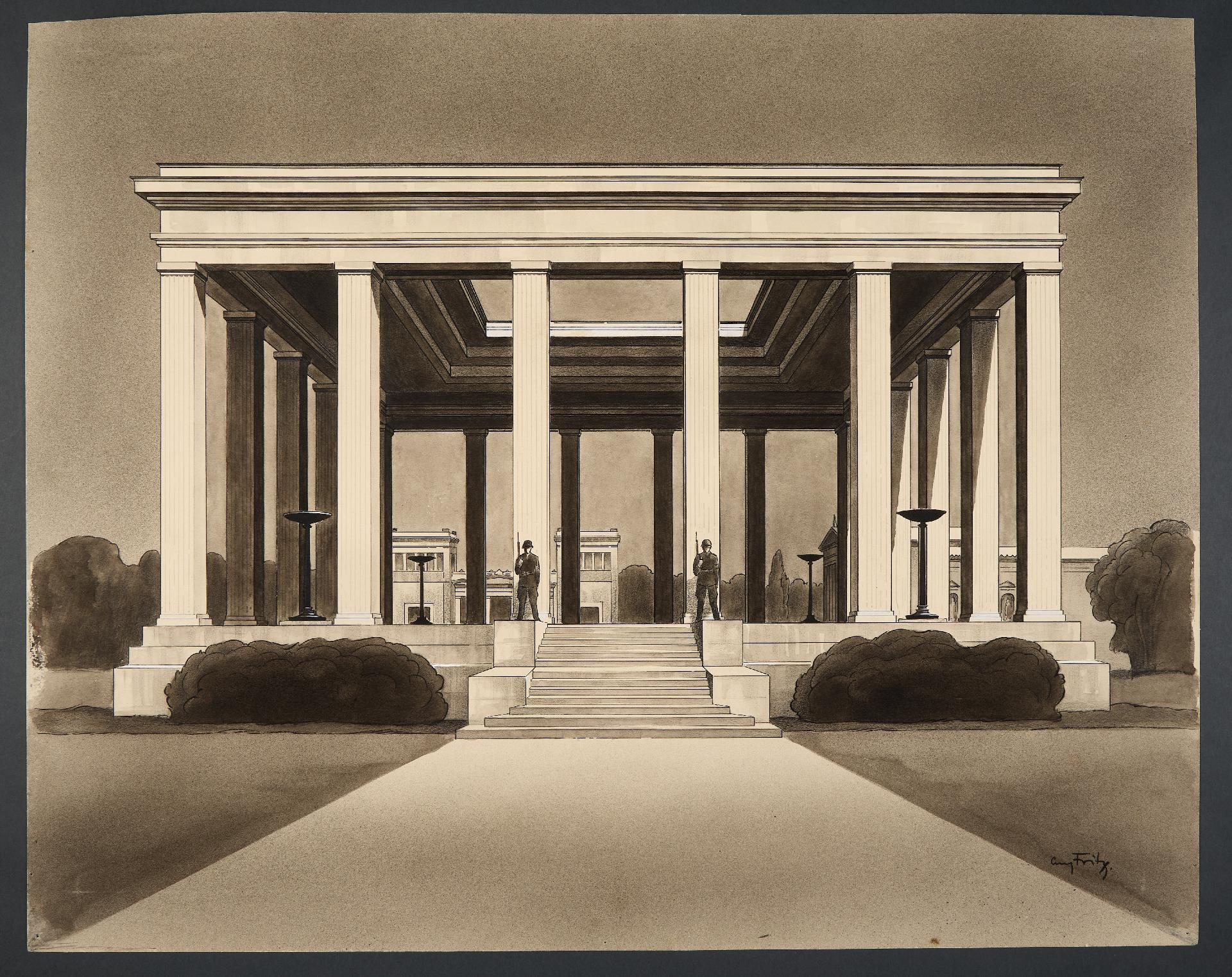 Kunst : Georg Fritz (1884 - 1967) Der Ehrentempel auf dem Königlichen Platz in München, 1938.