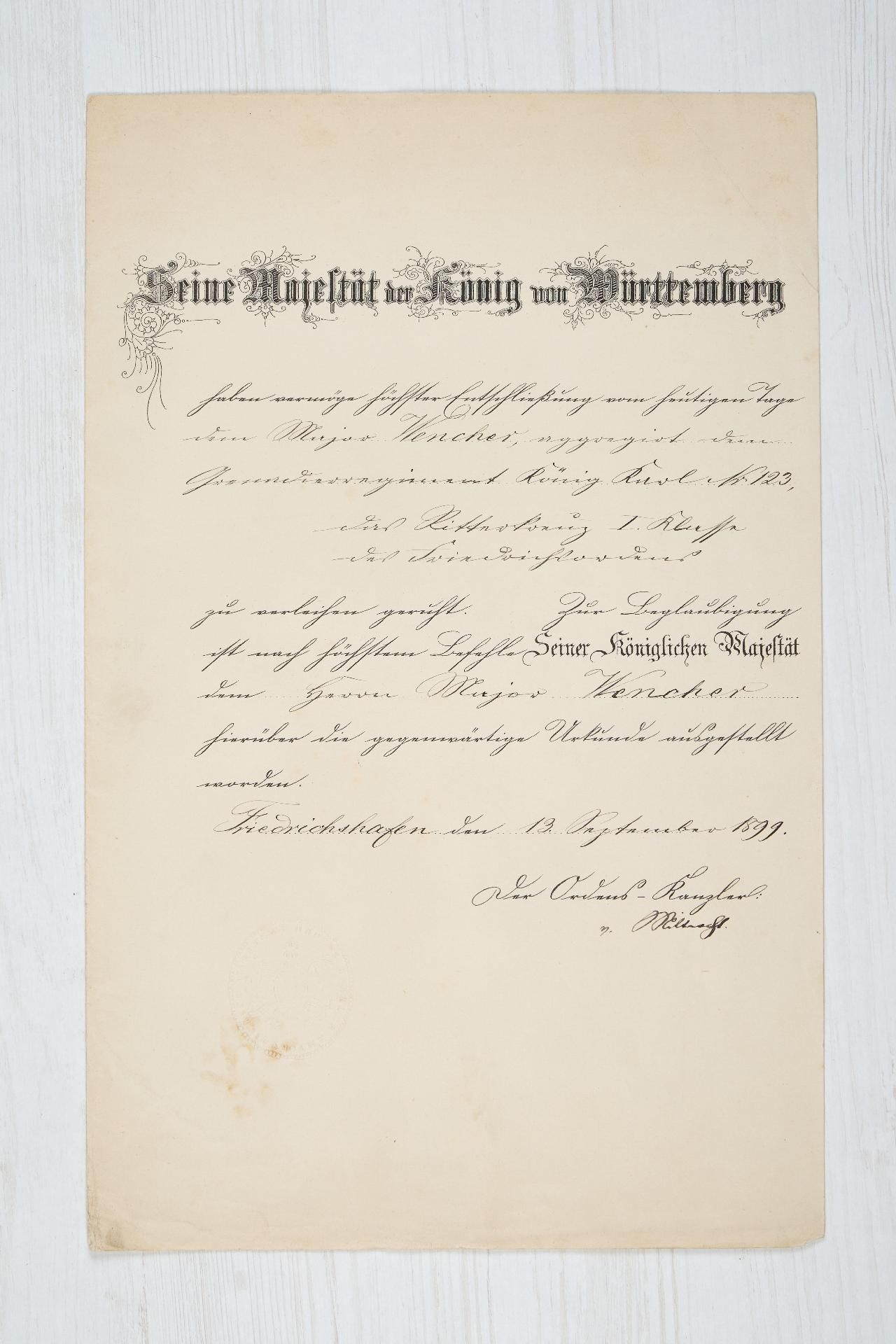Württemberg : Auszeichnungs- und Dokumentennachlass des Generalleutnants z.D. Konrad Adolf v. We... - Bild 10 aus 24