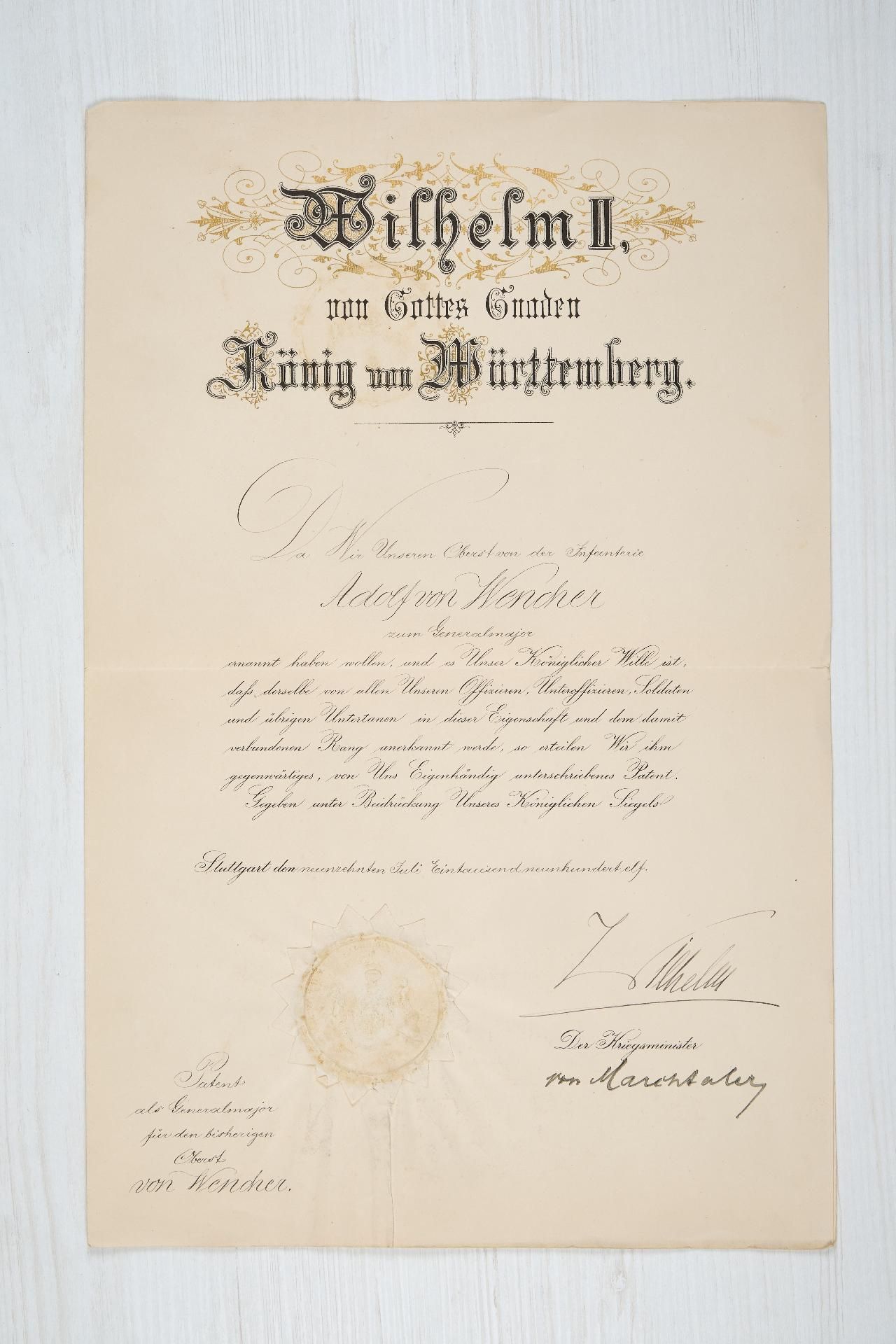 Württemberg : Auszeichnungs- und Dokumentennachlass des Generalleutnants z.D. Konrad Adolf v. We... - Bild 23 aus 24