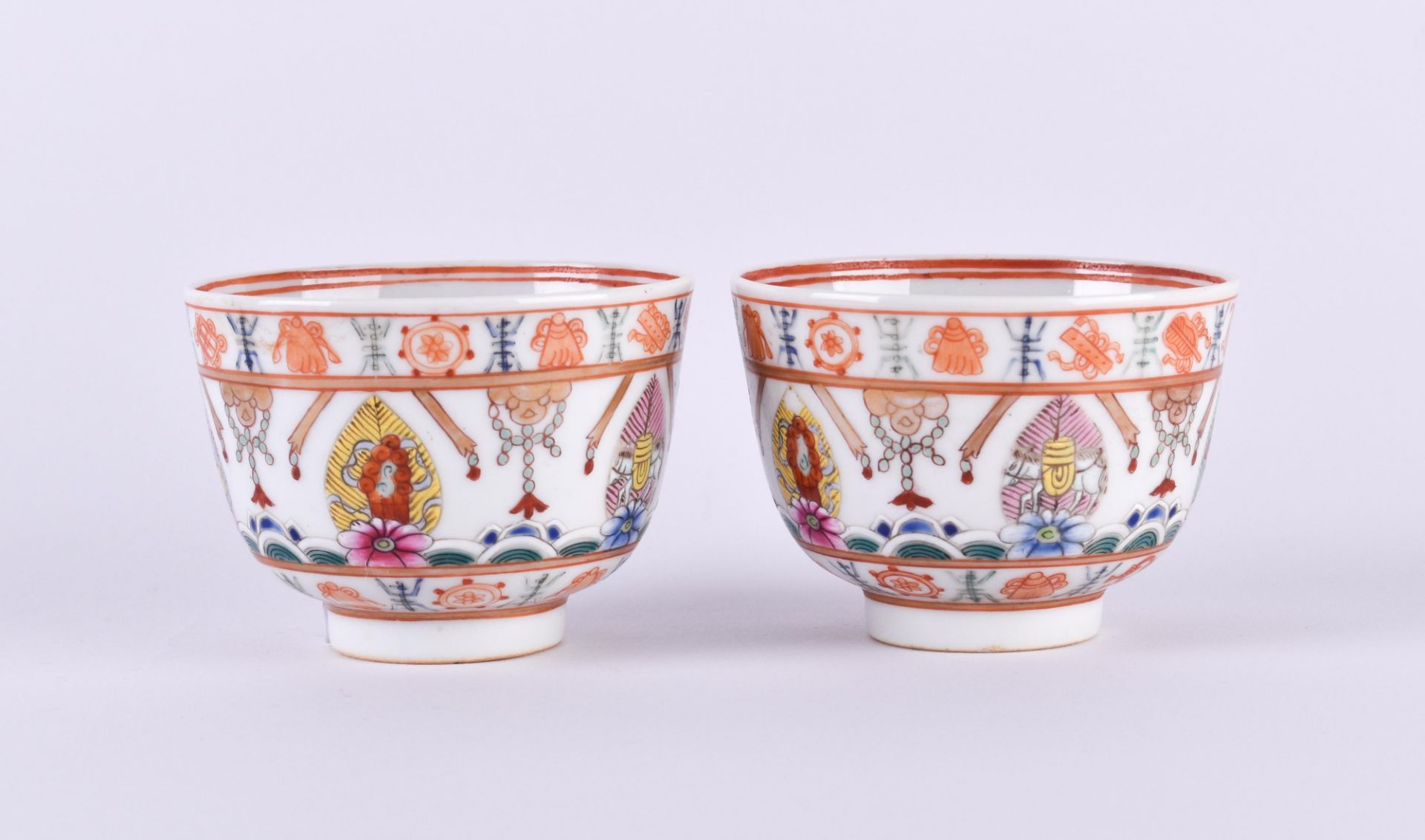 Pair of Doucai tea bowls China Qing period - Image 2 of 4